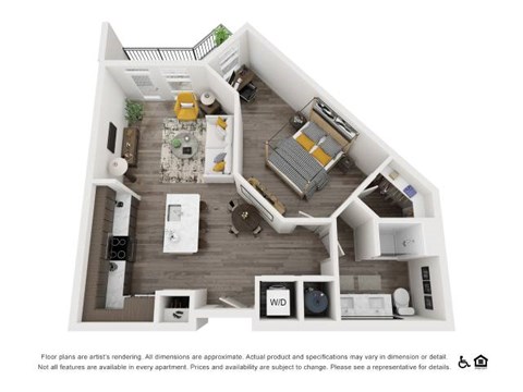 Floor plan for 1 bed, 1 bath, 720 sqft